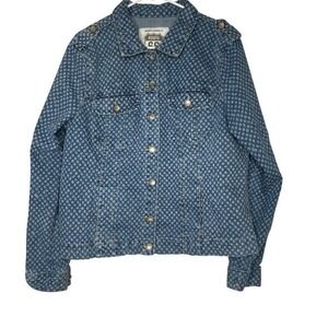 Route 66 Denim Jacket Blue Dot Print Button Front Collared Women XL